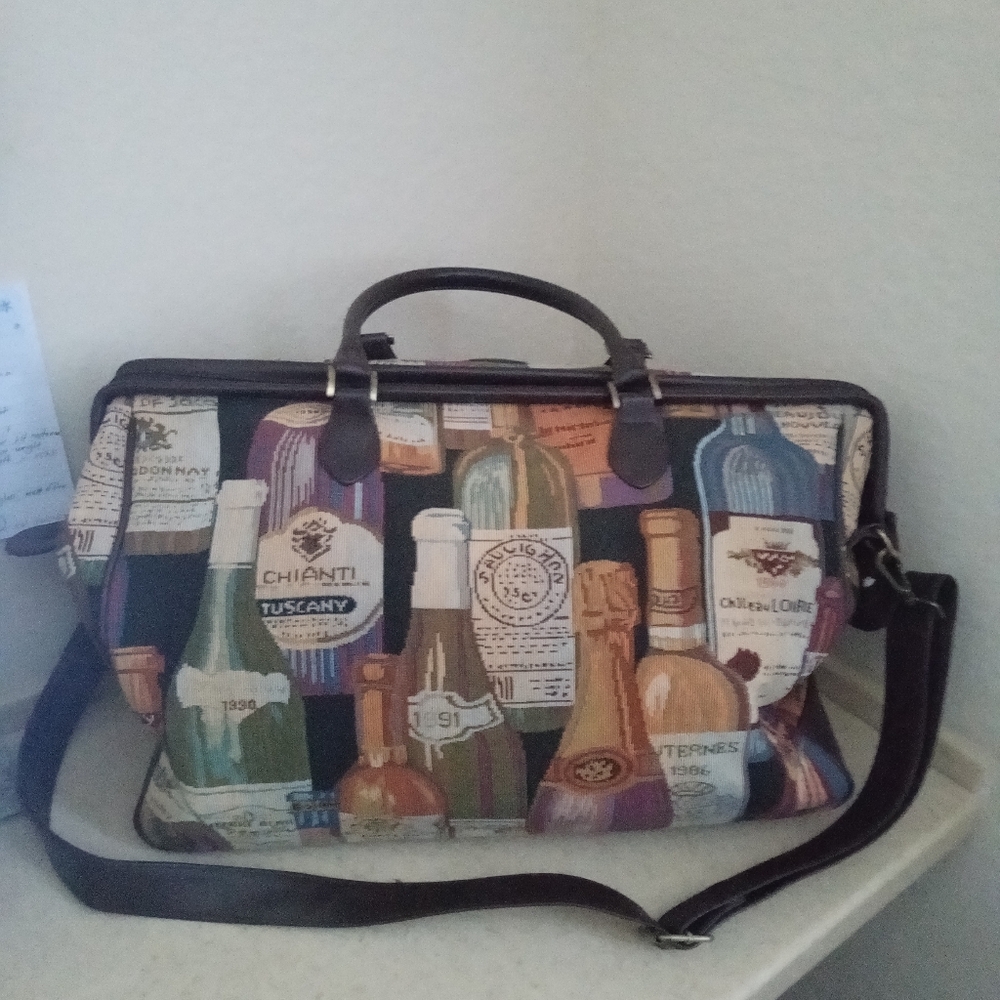 Vintage Wine bottle Tapestry Overnight Bag.